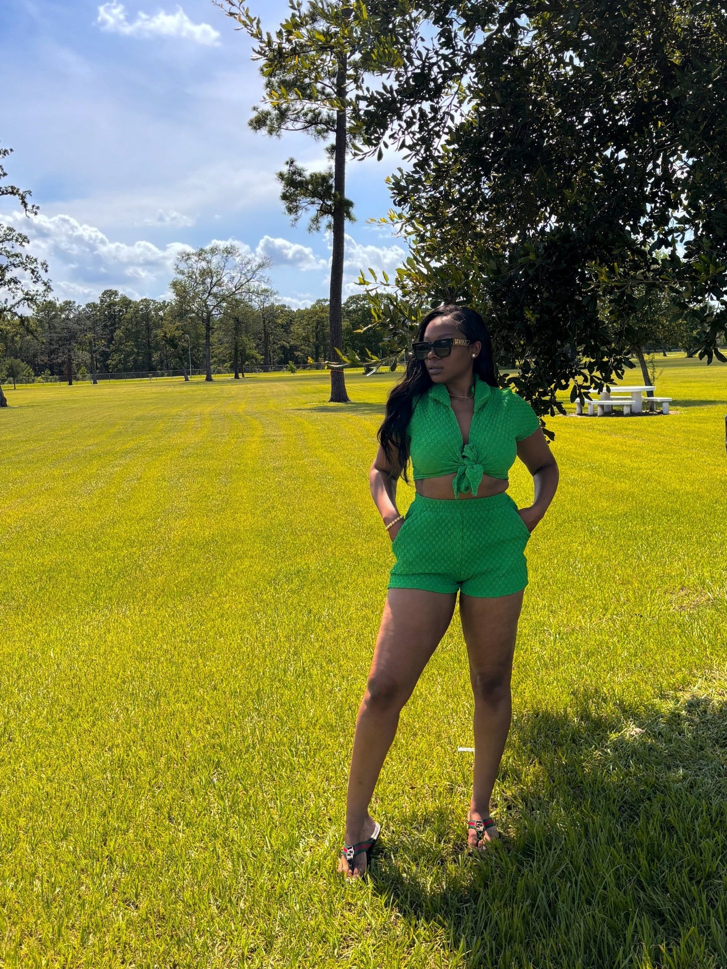 Girls Love Green Short Set